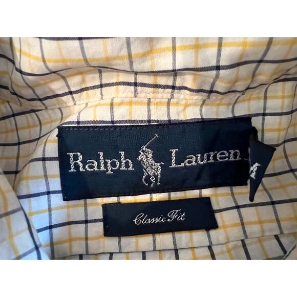 Ralph Lauren Mens Long Sleeve Shirt Size 15.5 Yellow Blue Plaid Blue Label Colla - Picture 2 of 10